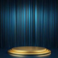 Gold podium with blue curtain background photo