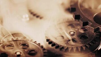 abstract grunge mechanisch versnellingen draaien in rook sfeer video
