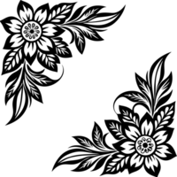 un 2 negro floral diseño esquina ornamento recortes png
