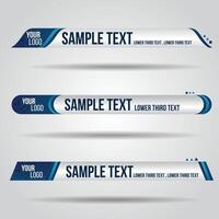 Lower third blue design template modern contemporary. Set of banners bar screen broadcast vector