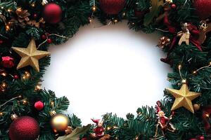 A Circular Arrangement of Christmas Decorations with a White Background photo