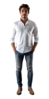 un' uomo nel jeans e un' bianca camicia png