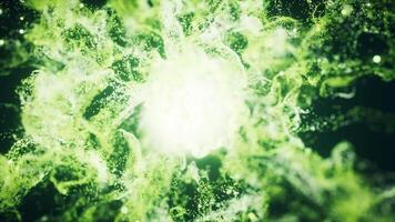 groen vloeiende deeltjes met explosief Golf effect, 3d weergave. video