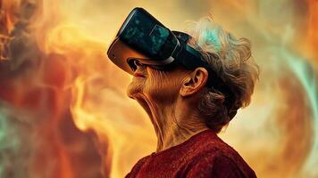 Elderly Woman Using Virtual Reality for Immersive Experience, Embracing Futuristic Technology and Expanding Horizons through Innovation and Curiosity video