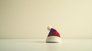 A santa hat is sitting on top of a table photo