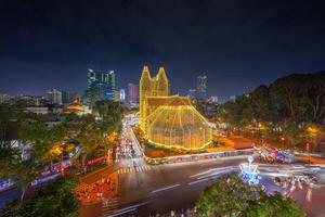 long exposure view of Notre Dame Cathedral or Duc Ba church, special worship place in central of Ho Chi Minh city. Before Christmas Day in Vietnam. photo
