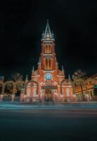 Tan Dinh church, special pink worship place in Ho Chi Minh. The sentence on the plate means Tan Dinh Catholic Church. Before Christmas Day in Vietnam. photo