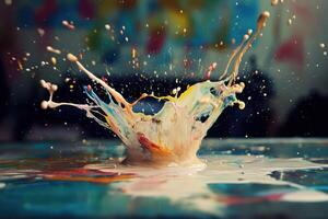Colorful Paint Splash Creates Vibrant Artistic Display photo
