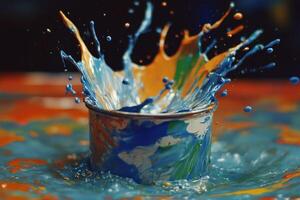 Vibrant Paint Splash in a Small Container photo