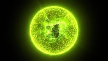 A green glowing sphere with a black background video