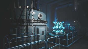 explorant une haute technologie futuriste laboratoire avec embrasé bioréacteurs à nuit video