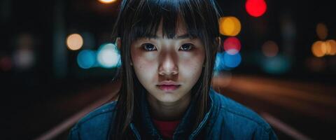 A young girl with dark hair and a red shirt photo