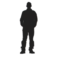 Silhouette von ein Stehen Person mit beiläufig Kleidung auf ein transparent Hintergrund png