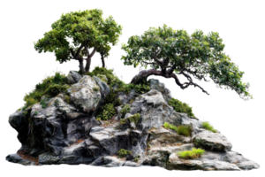 realistisch felsig Landschaft mit beschwingt Grün Bäume und üppig Vegetation, perfekt zum Natur-Themen Projekte oder Hintergrund Bilder. png
