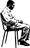 silueta de hombre sentado en silla en pensativo actitud para artístico diseños vector