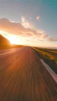 Aerial panoramic view of sunset over the ocean. Beautiful and dramatic night view. Ocean and colorful cloudy sky in the background. Travel background video