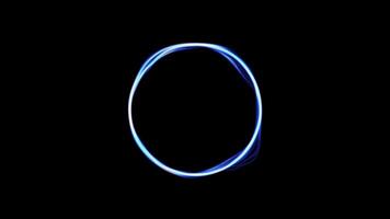 Glowing blue light circle on black background video