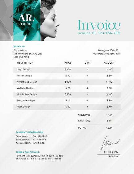 Aqua Grey Graphic Design Studio Invoice Template