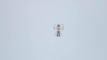 Person Making a Snow Angel in a Vast Snow Covered Landscape video