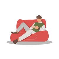hombre relajante jugando juegos plano diseño ilustración vector