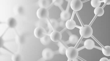 Abstract molecular structure with white spheres and gray background photo