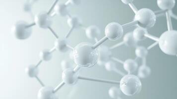 Molecular structure with white spheres and connecting rods on a light background photo