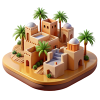 hermosa rústico Desierto oasis ciudad, adobe edificios, palma árboles, mediodía sol, calentar colores, realista hacer 4k png