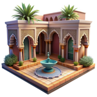 impressionnant classique marocain riad, complexe le carrelage, Cour jardin, pommelé lumière du soleil, traditionnel architecture authentique png