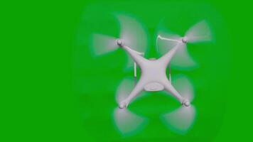 antenne hoek bovenstaand een uav quadcopter dar vliegend langzaam beweging buitenshuis bovenstaand een groen scherm. video