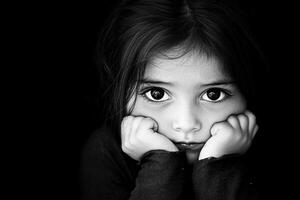 un negro y blanco foto de un pequeño niña