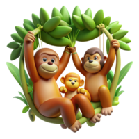 beeindruckend traditionell ein Familie von Orang-Utans schwingen durch hoch Qualität png
