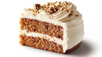 Ultra-Realistic Carrot Cake Slice Showcasing Creamy Frosting and Fresh Nuts photo