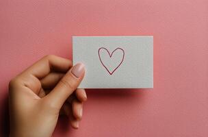 Woman's hand holding a card with a heart drawn on it photo