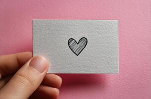 Hand holding a small card with a heart drawn on it photo