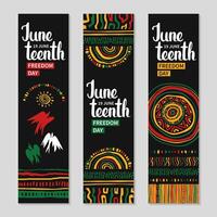 Wide skyscraper Juneteenth banner set. African abstract ethnic ornament. Struggle for freedom. Holiday long vertical background. flat illustration. vector