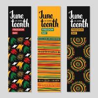 Wide skyscraper Juneteenth banner set. African abstract ethnic pattern. Struggle for freedom. Holiday long vertical background. flat illustration. vector